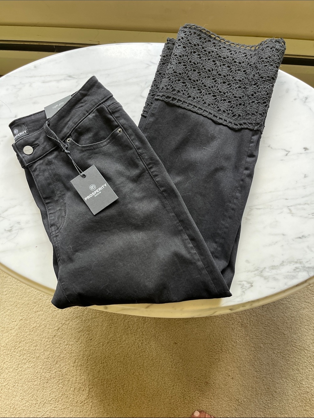 Prosperity Black Cropped Skinny Jeans with Crochet Hem